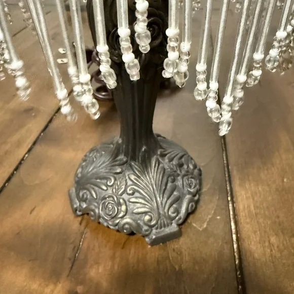 1940s Art Nouveau Boudoir Lamp With pink Glass Shade & Beaded Fringe 15-1/2” - Picture 5 of 7